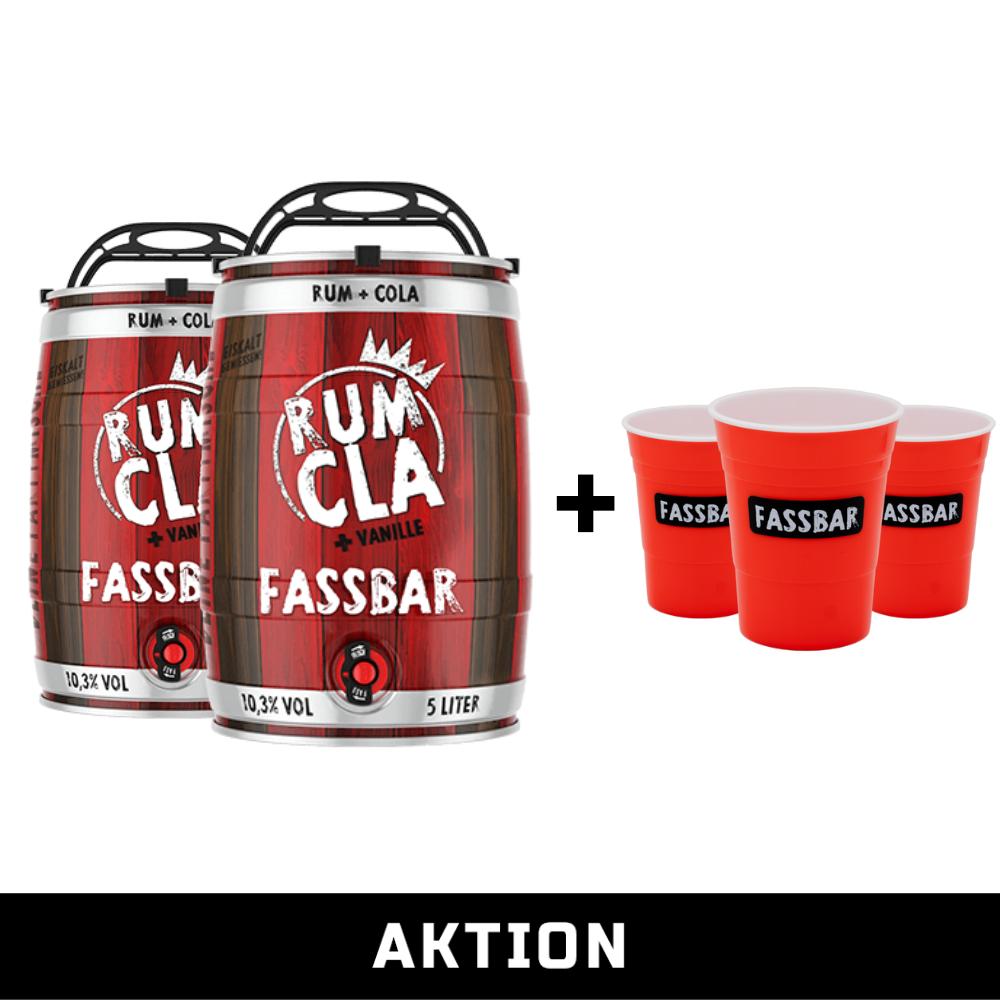 Bild von FASSBAR "RUM CLA" Rum & Cola Partyfass (2 x 5L) + 3 Red Cups